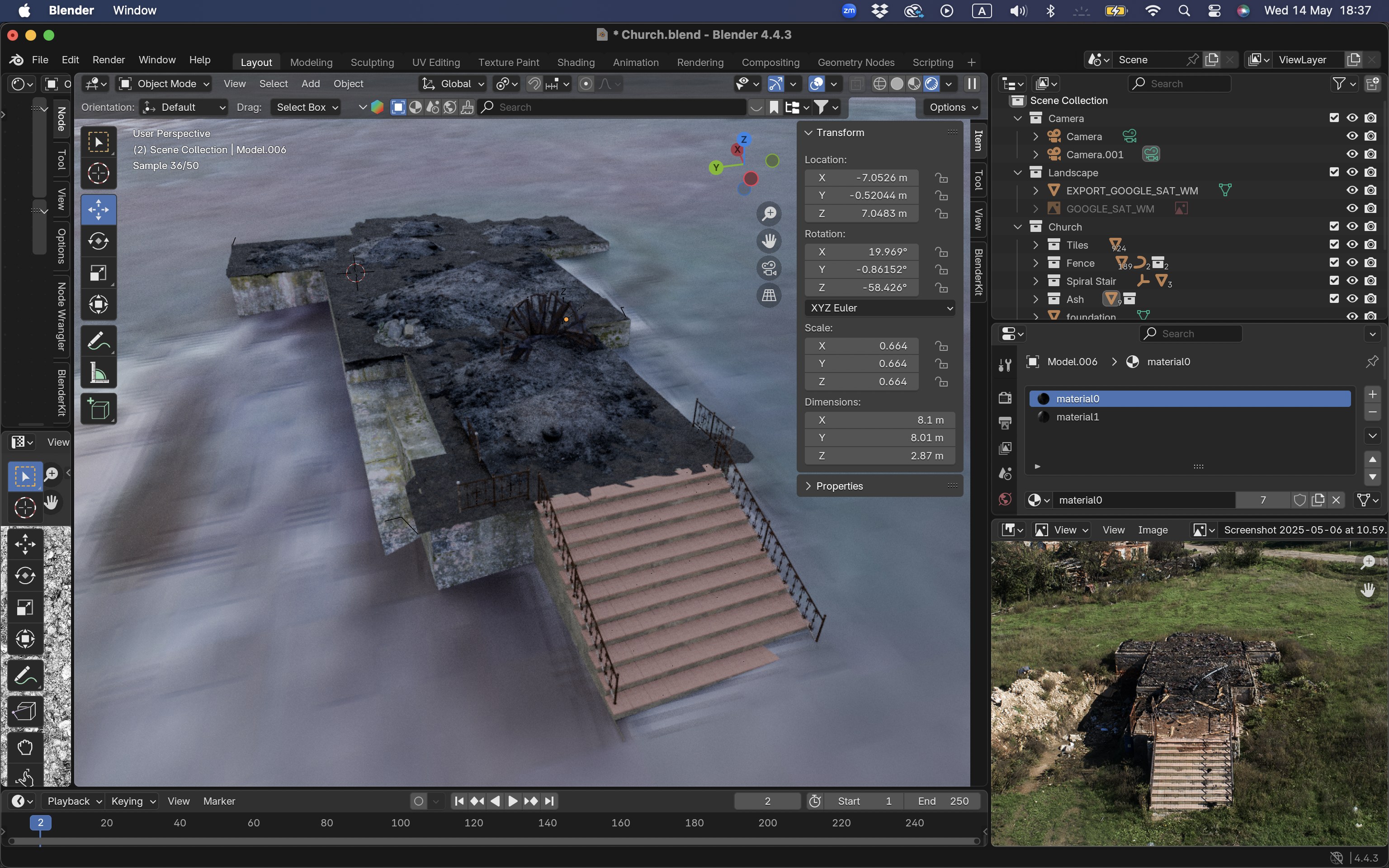 Reconstruction process of the ruined church in Blender