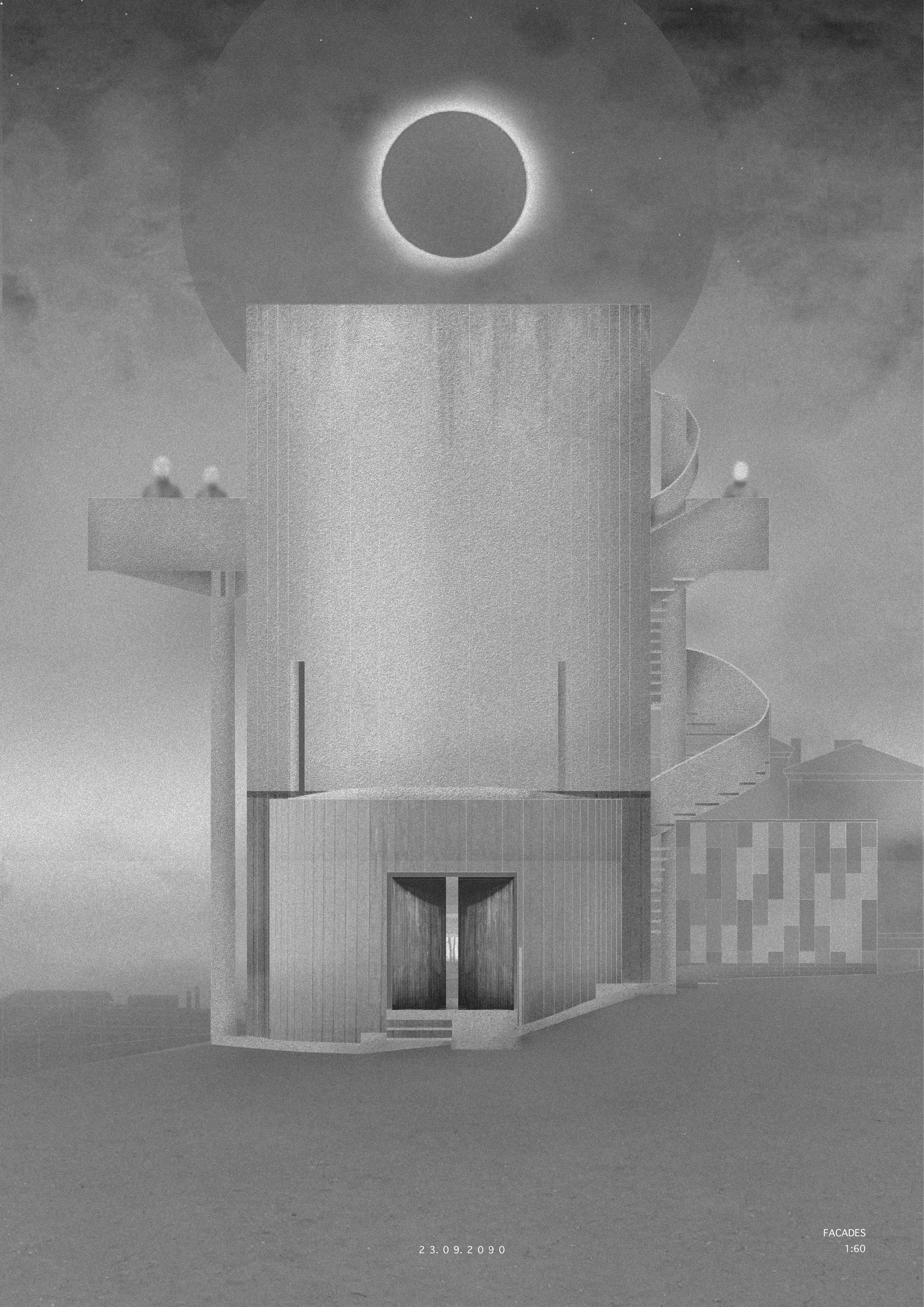 Memory Eternal — back elevation, main entrance