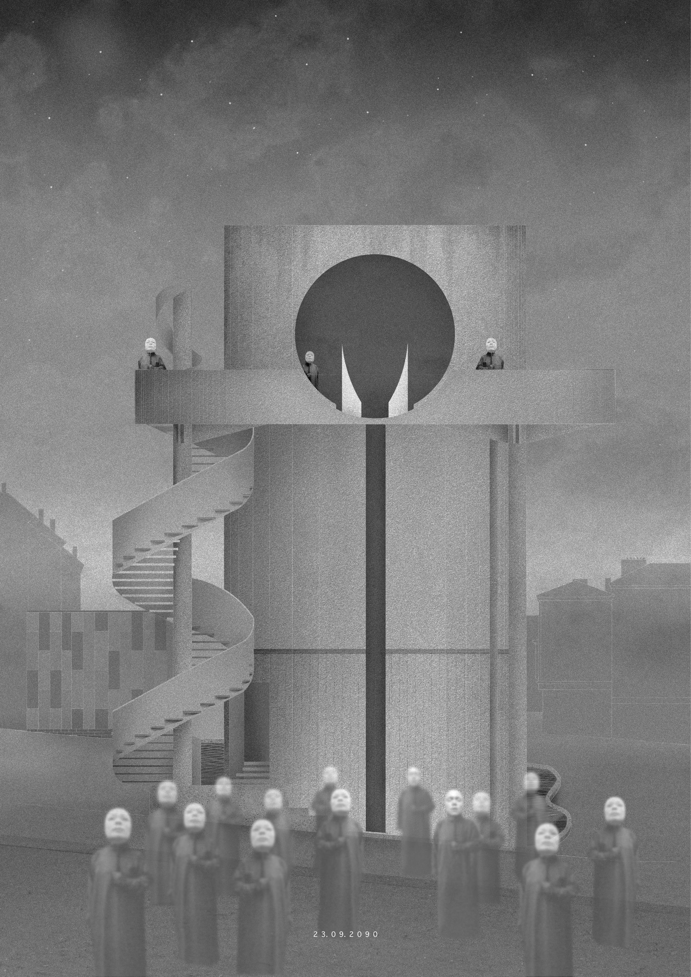 Memory Eternal — front elevation, observation balcony