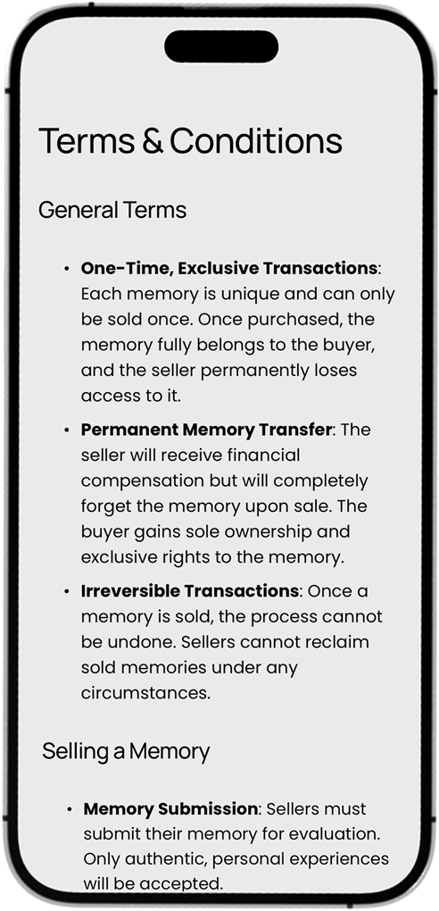Memora — terms screen