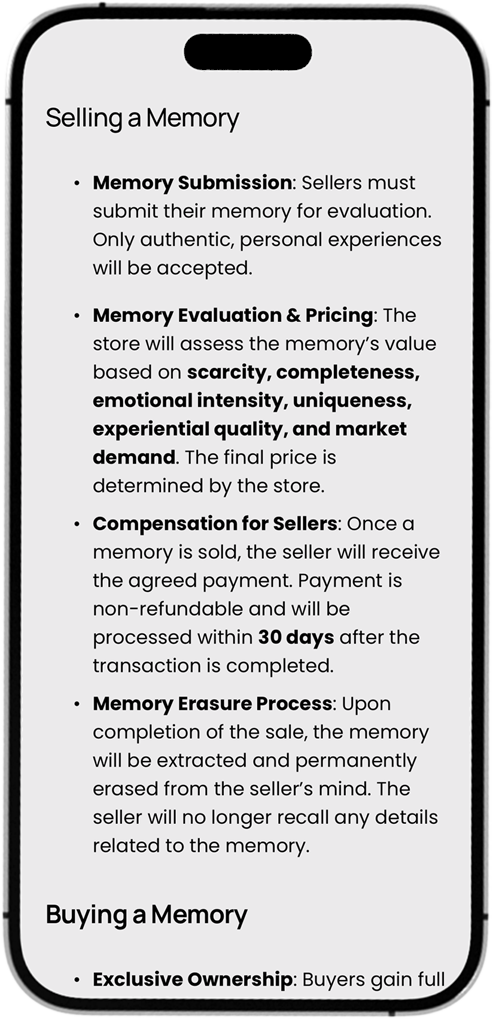 Memora — terms continued